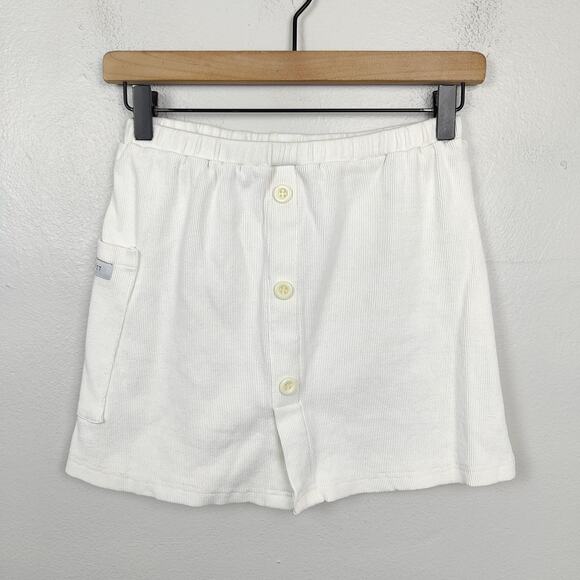 My Mum Made It Mini Skirt Womens Medium‎ White Button Front Ribbed Pocket - Picture 1 of 5